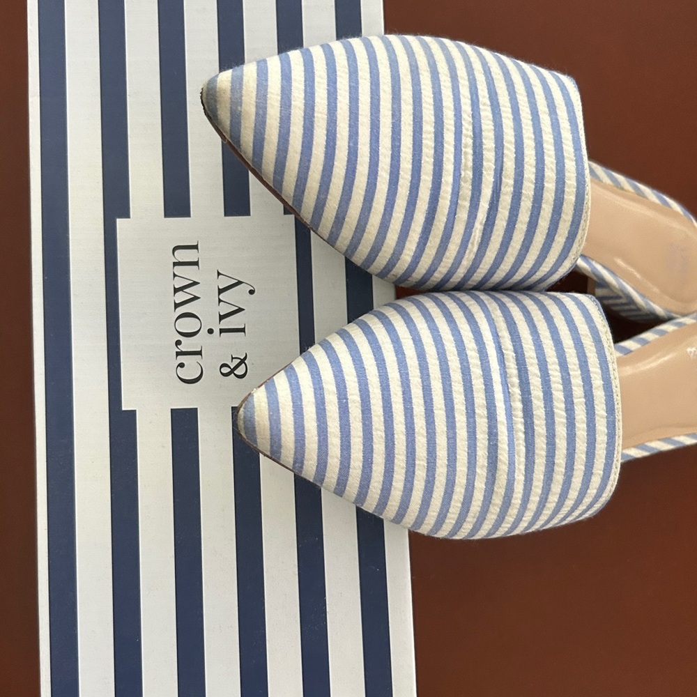 crown & ivy Blue and White Striped D'Orsay Mules - Picture 3 of 4